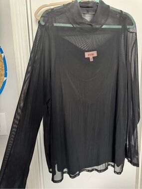 EVRI Black Sheer Mock Neck Long Sleeve Top